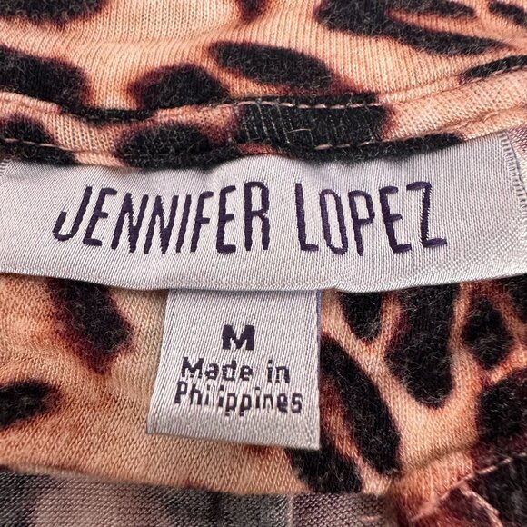 Jennifer Lopez Womens Leopard Print Top Keyhole Neck Short Sleeve Flowing Hem M - Picture 3 of 7